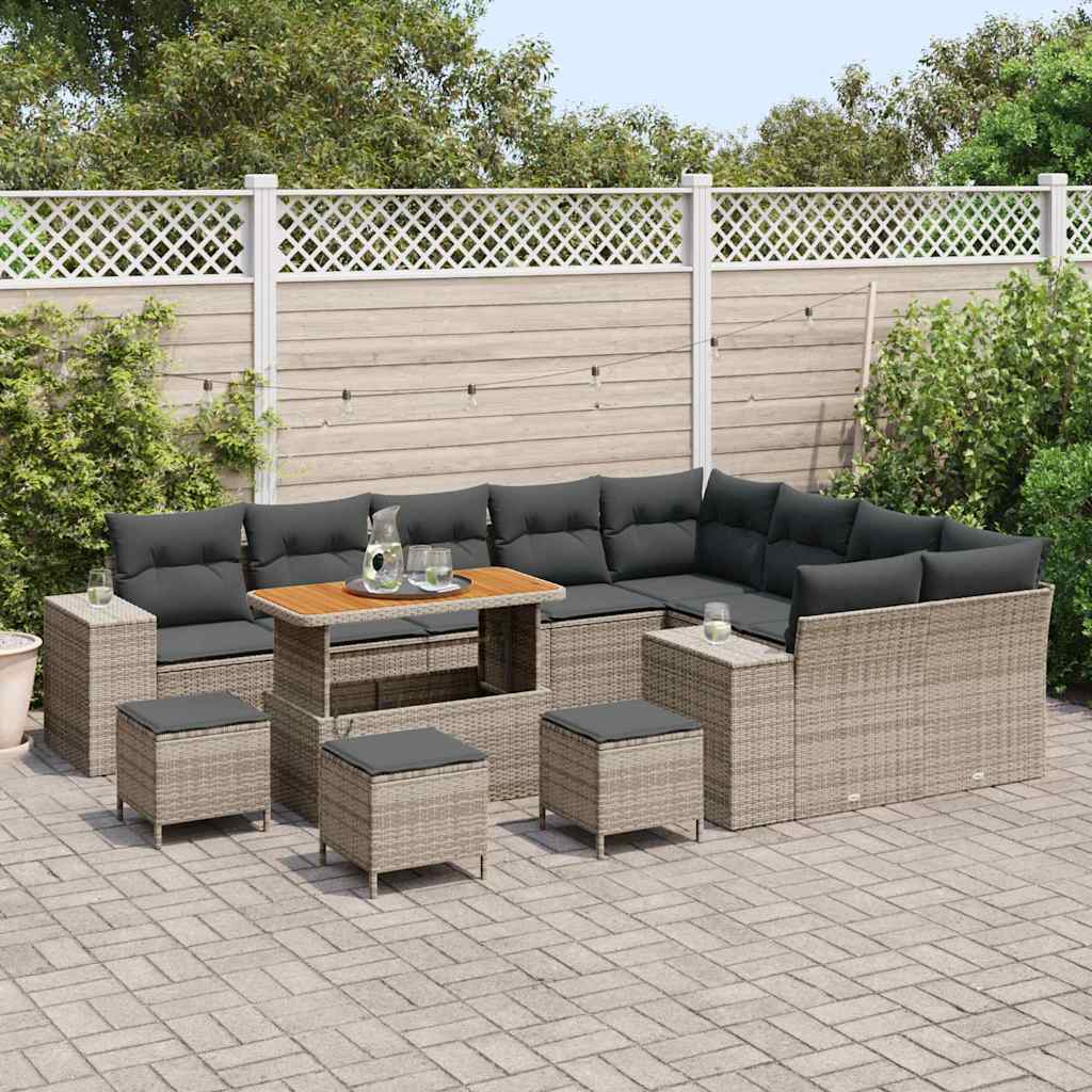 Tuin Sofa Set 13 st 9-Aantal zitplaatsen Grijs poly rattan