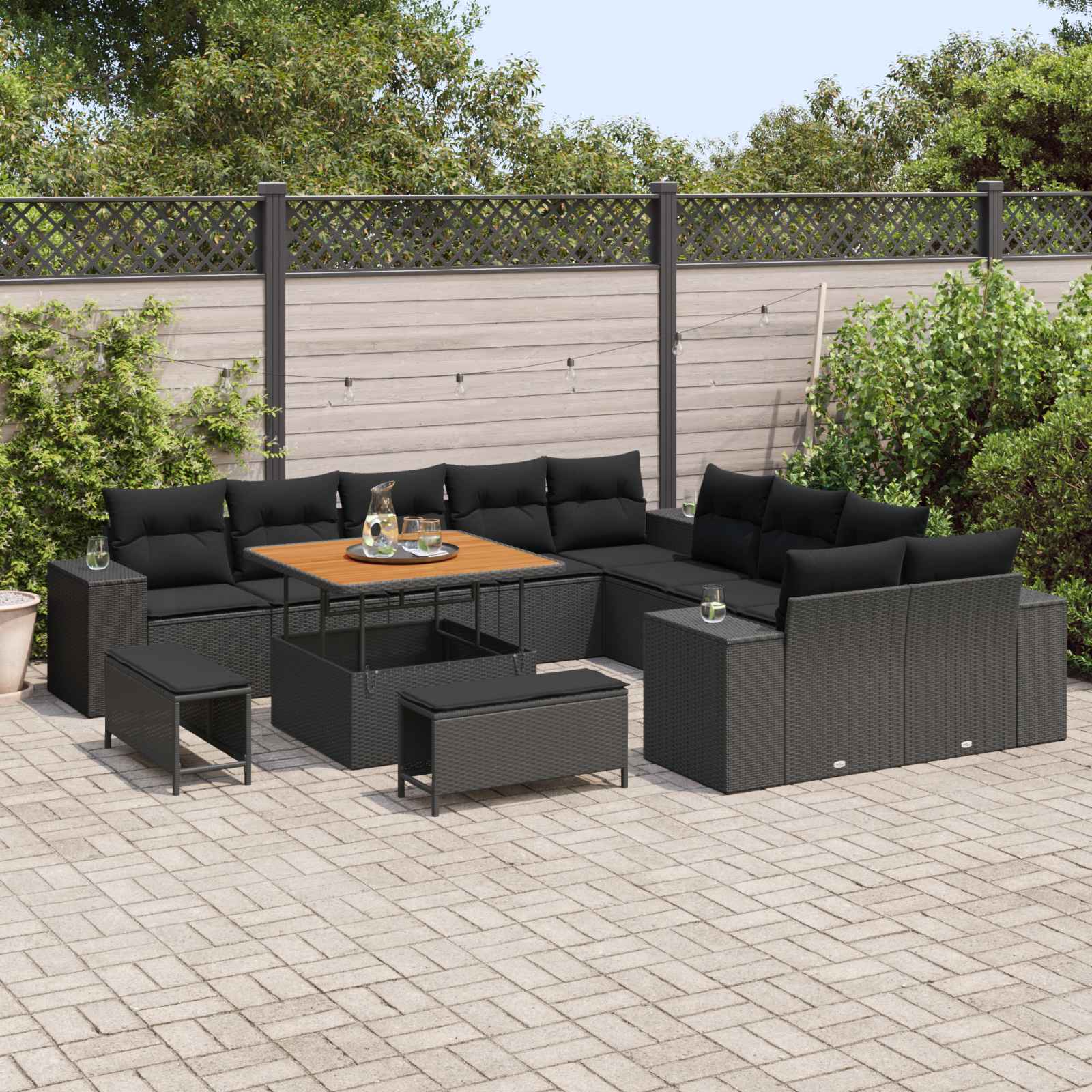 Tuin Sofa Set 13 st Zwart poly rattan