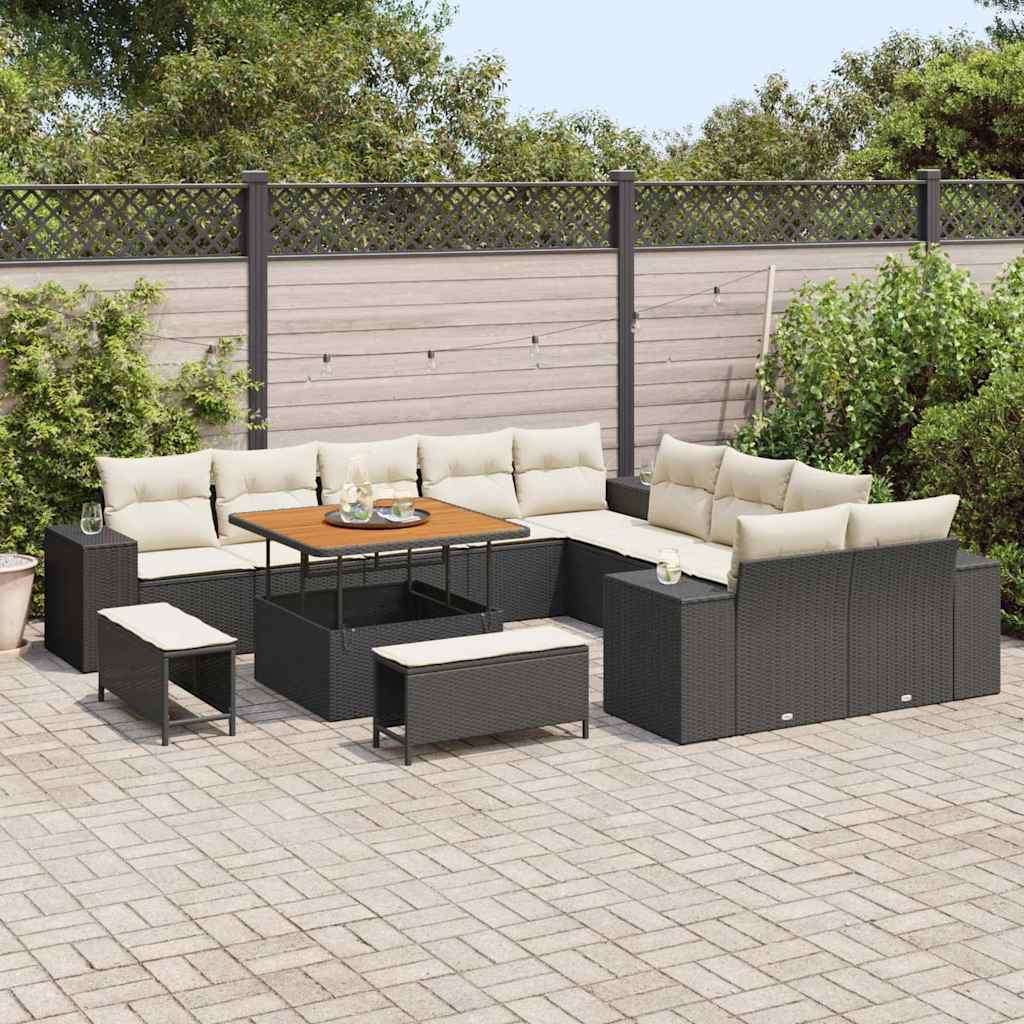Tuin Sofa Set 13 st Zwart en Crème poly rattan