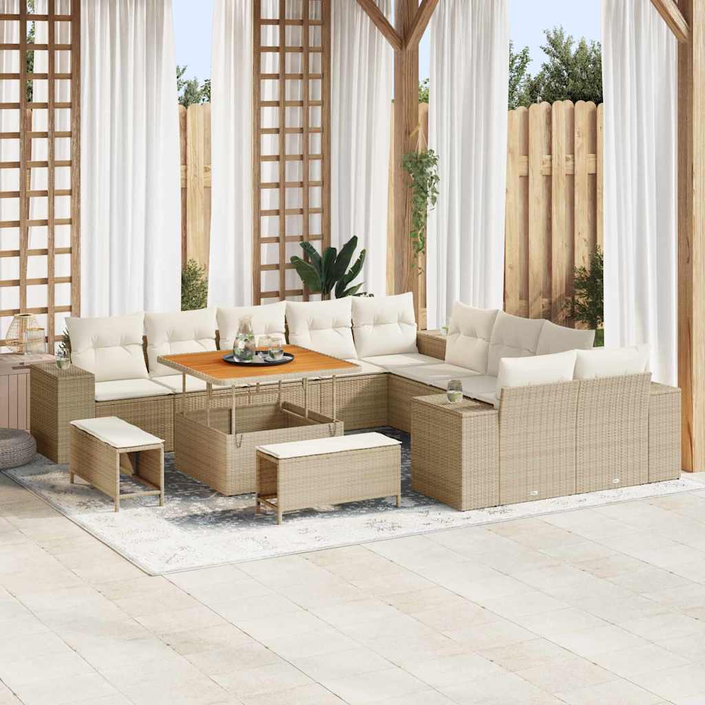 Tuin Sofa Set 13 st Beige en Crème poly rattan