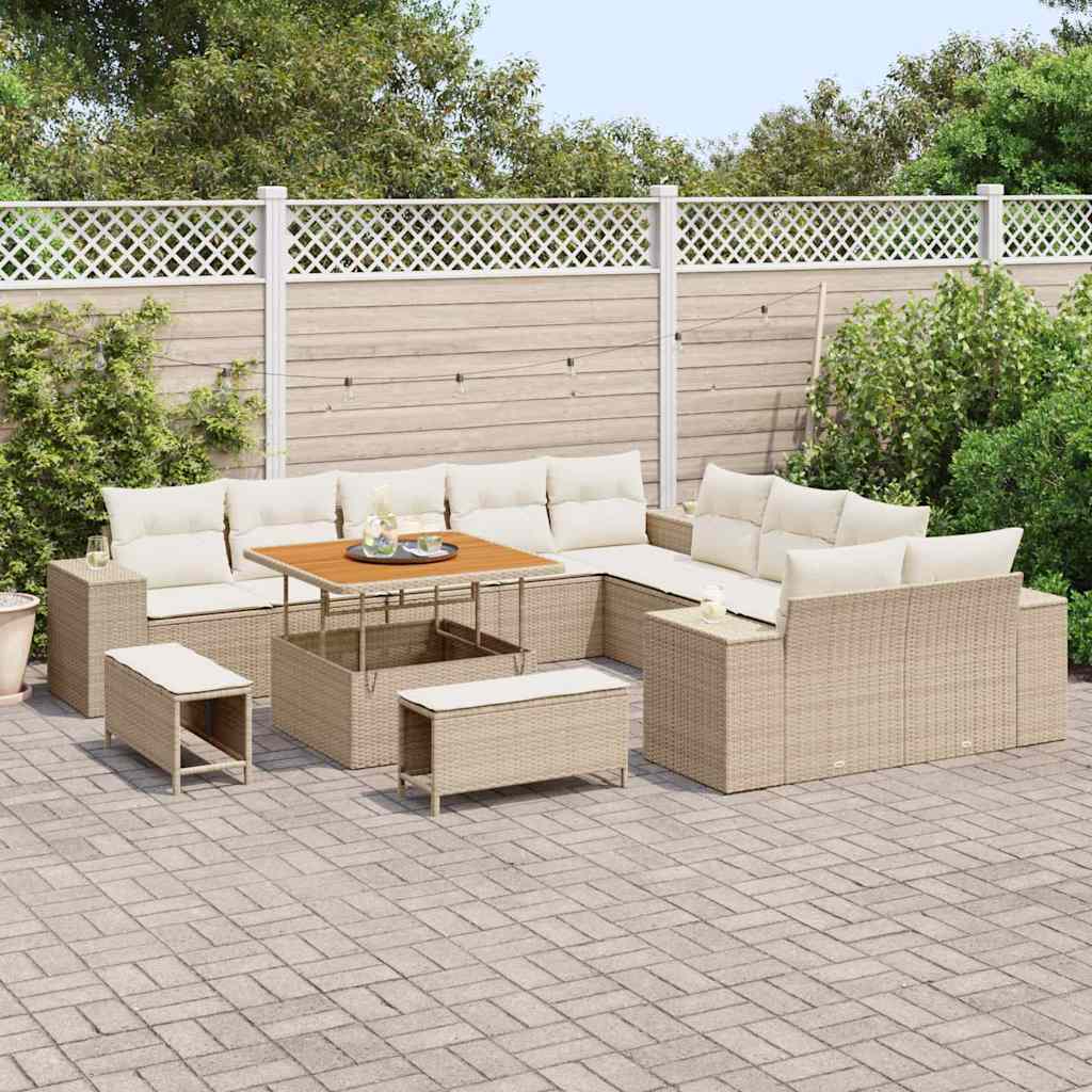 Tuin Sofa Set 13 st Beige en Crème poly rattan
