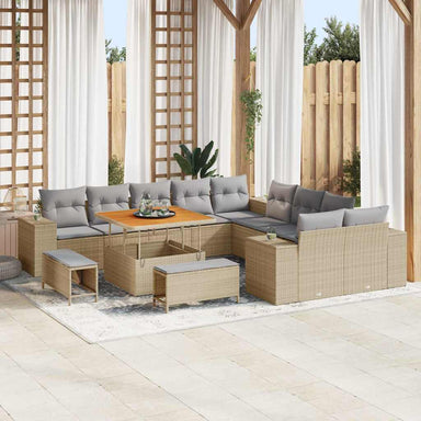 Tuin Sofa Set 13 st Beige en Licht Grijs poly rattan