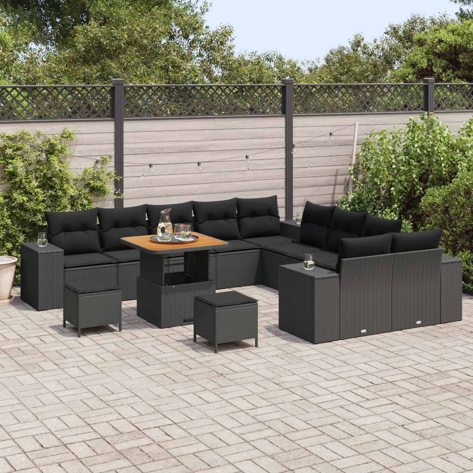 Tuin Sofa Set 13 st Zwart poly rattan