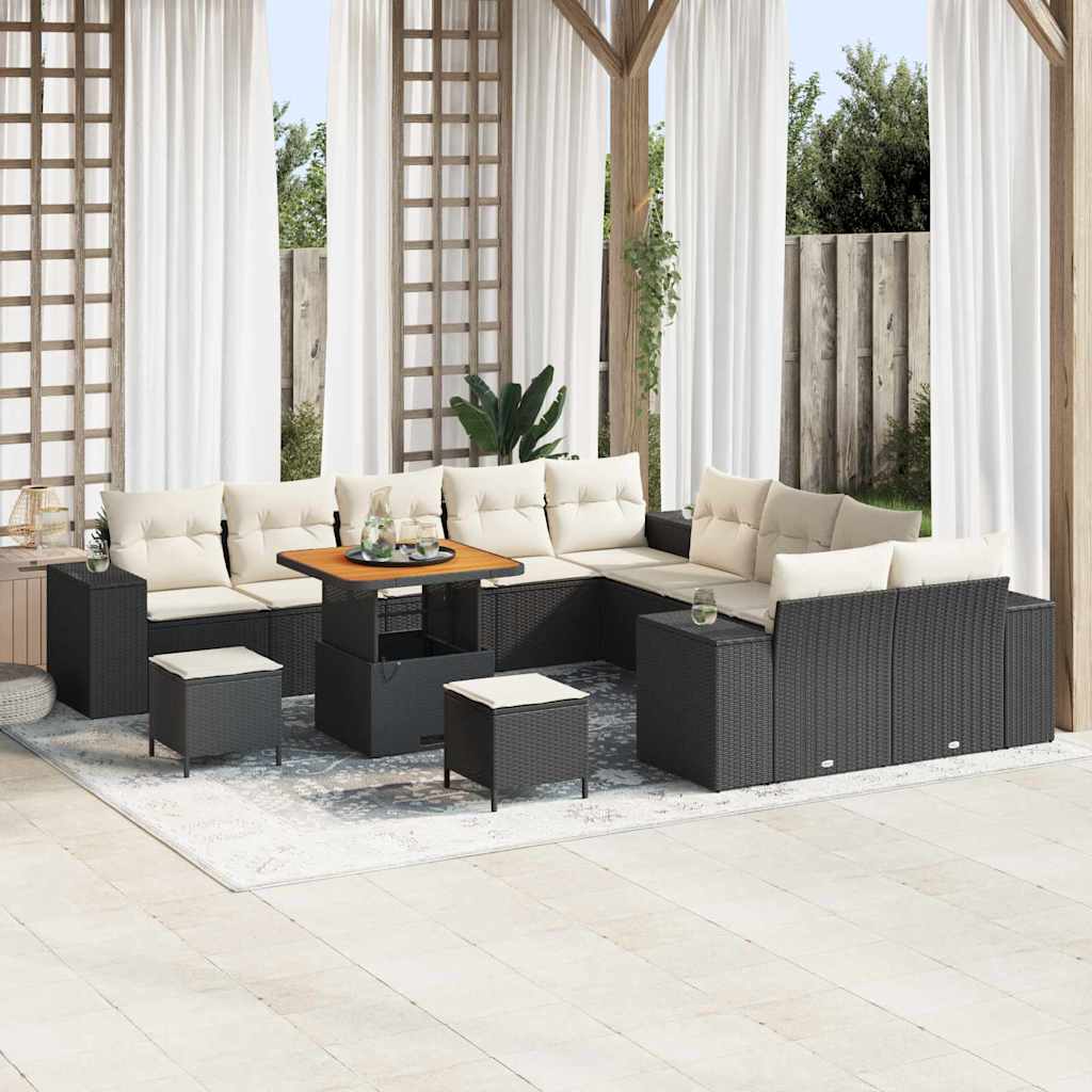 Tuin Sofa Set 13 st Zwart en Crème poly rattan