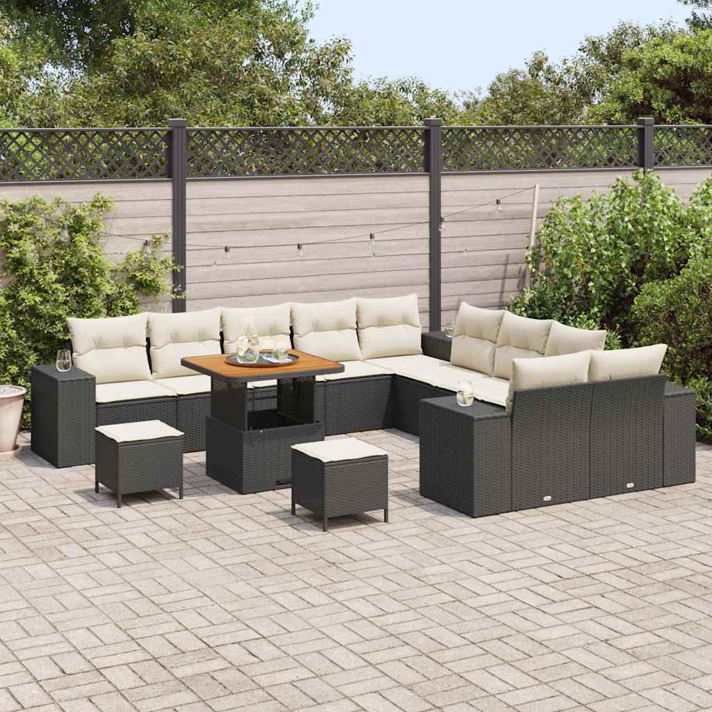 Tuin Sofa Set 13 st Zwart en Crème poly rattan