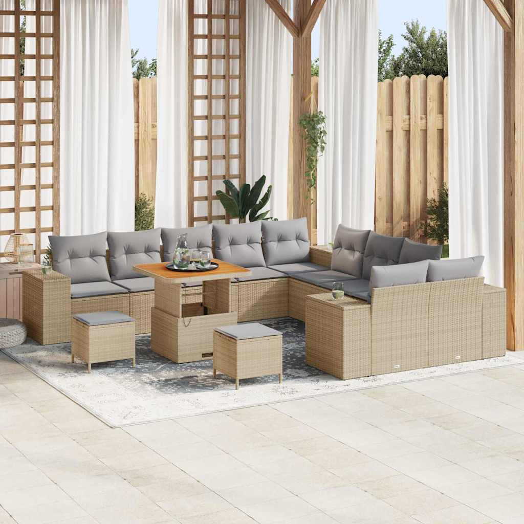 Tuin Sofa Set 13 st Beige en Licht Grijs poly rattan