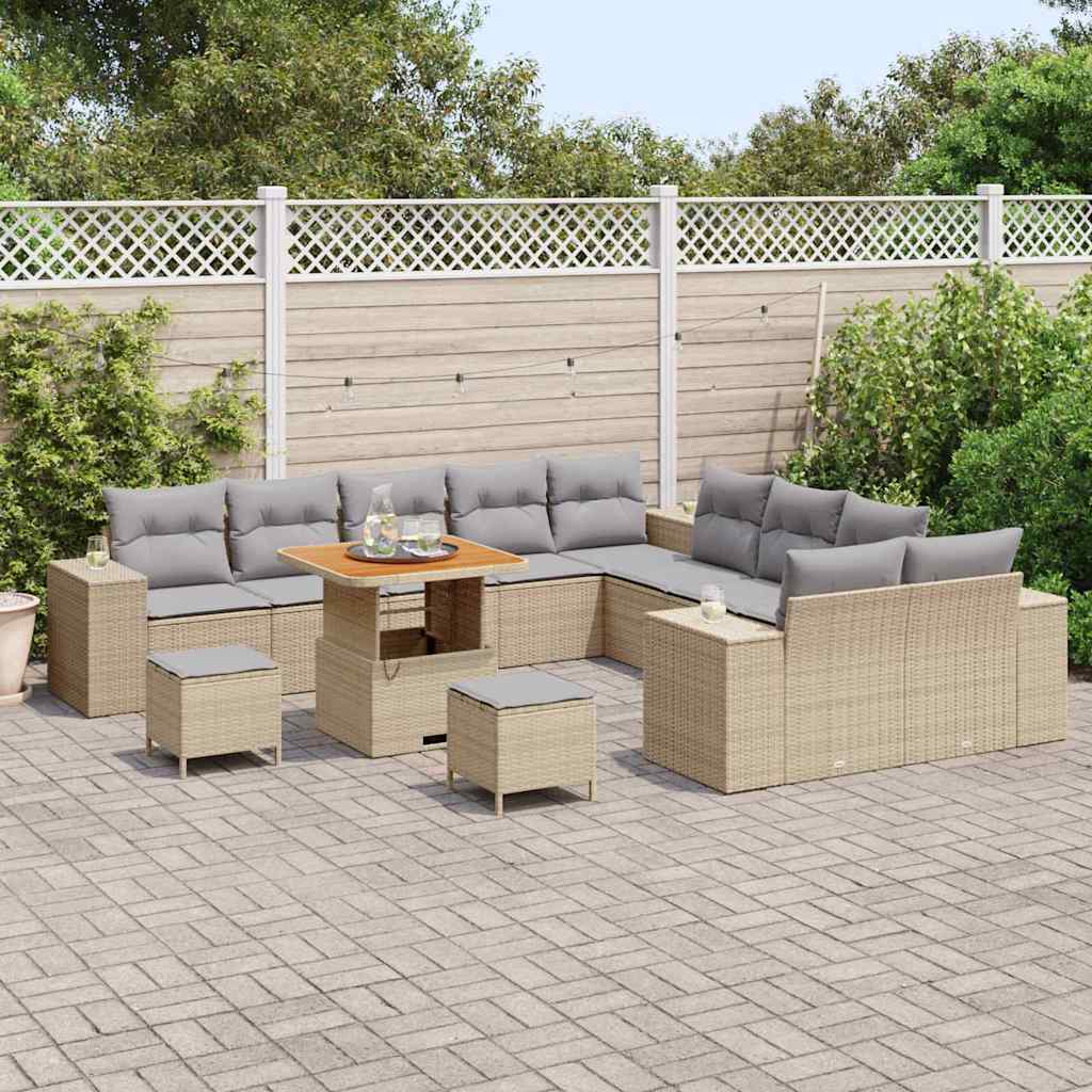 Tuin Sofa Set 13 st Beige en Licht Grijs poly rattan
