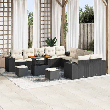 Tuin Sofa Set 13 st Zwart en Crème poly rattan