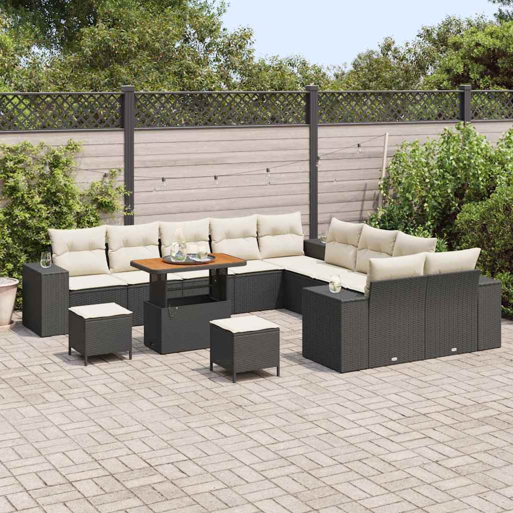 Tuin Sofa Set 13 st Zwart en Crème poly rattan