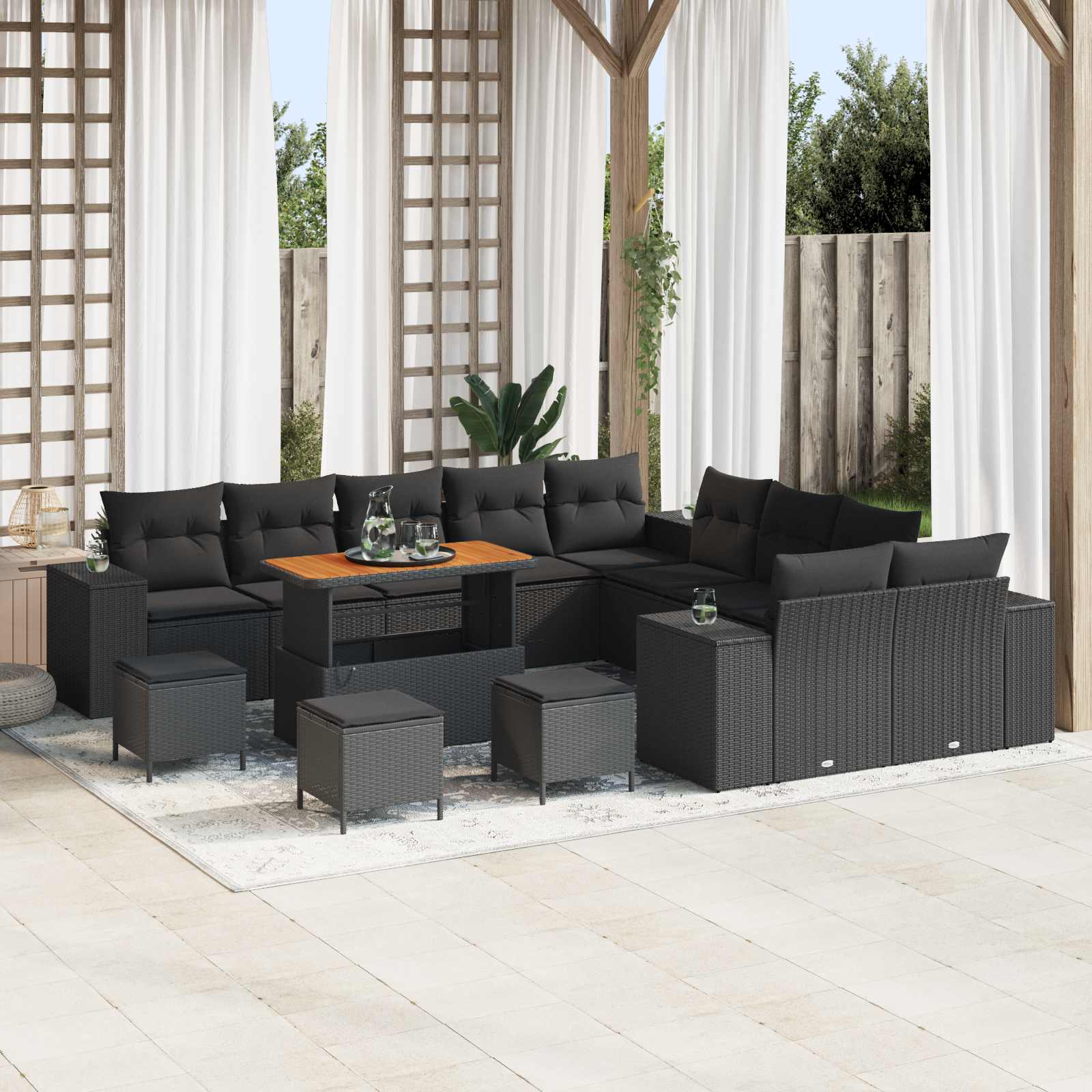 Tuin Sofa Set 14 st Zwart poly rattan
