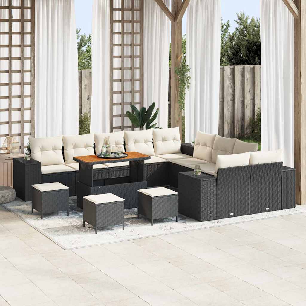 Tuin Sofa Set 14 st Zwart en Crème poly rattan