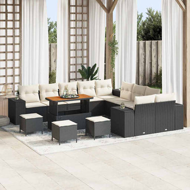 Tuin Sofa Set 14 st Zwart en Crème poly rattan