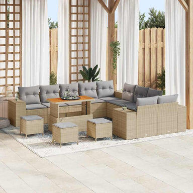 Tuin Sofa Set 14 st Beige en Licht Grijs poly rattan