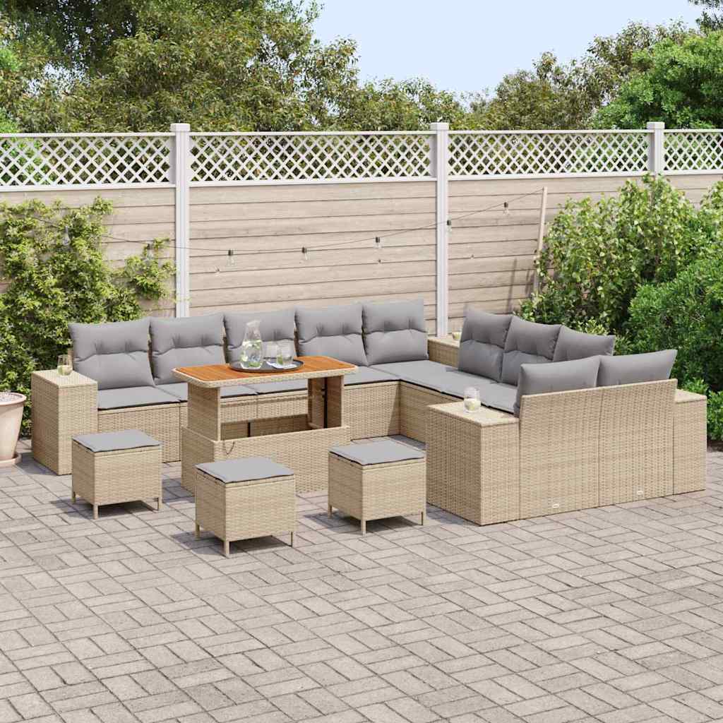 Tuin Sofa Set 14 st Beige en Licht Grijs poly rattan