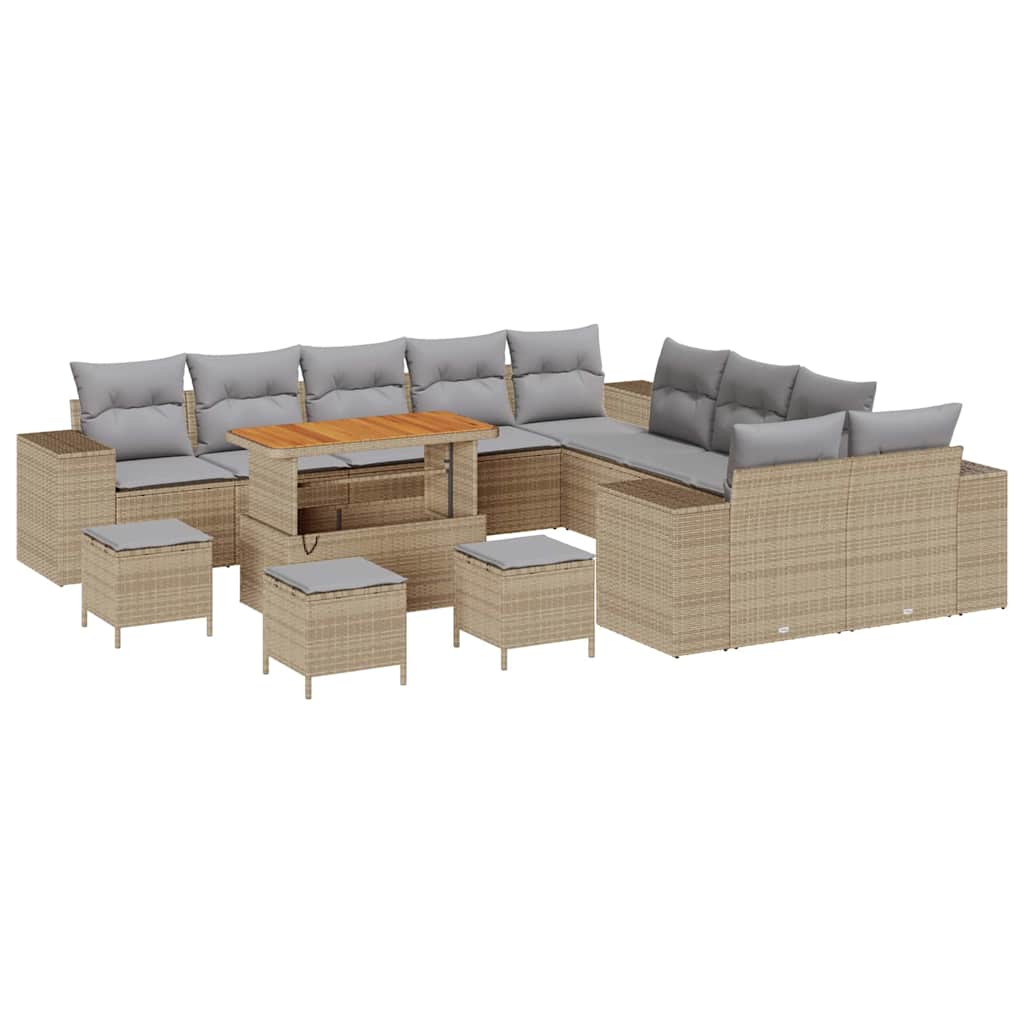 Tuin Sofa Set 14 st Beige en Licht Grijs poly rattan