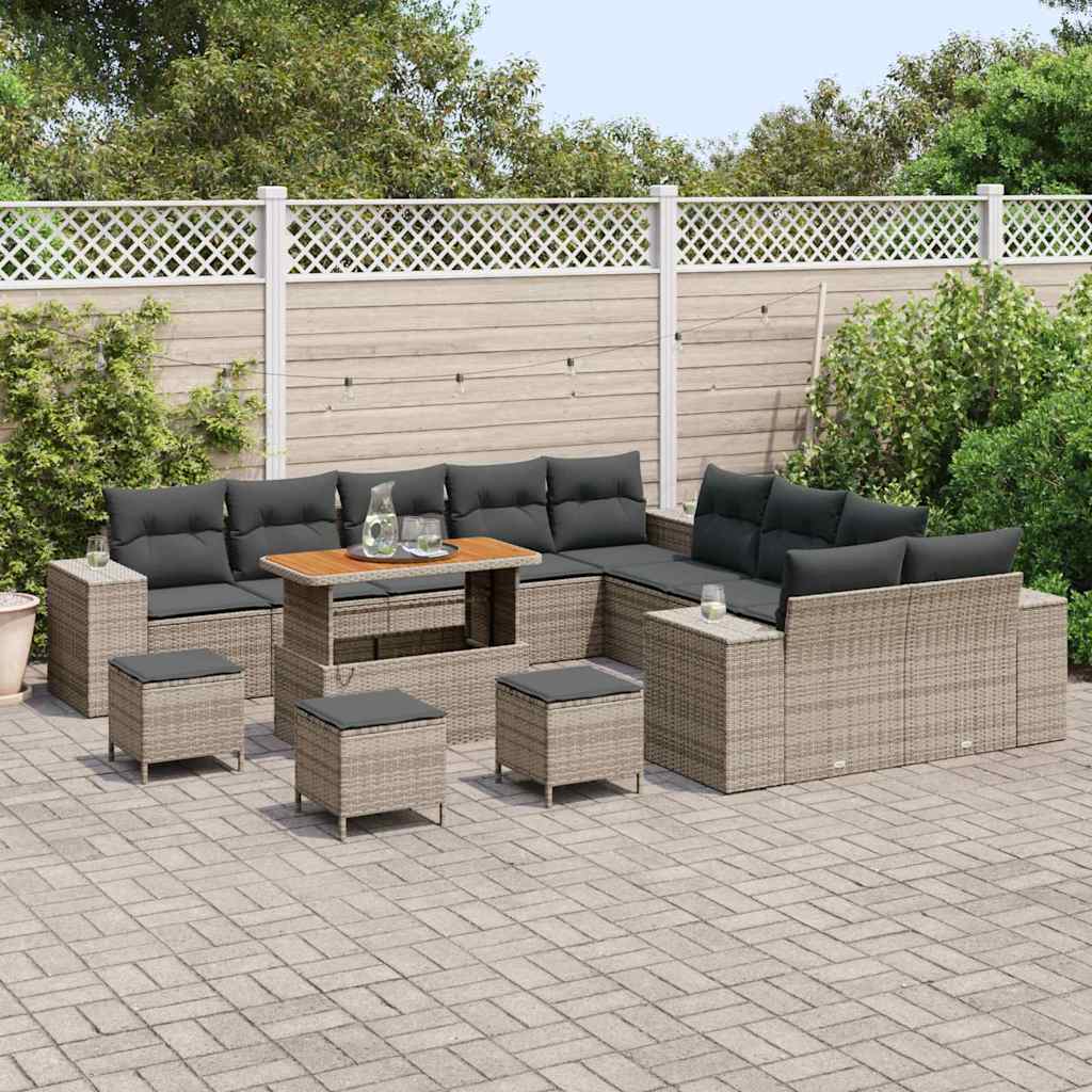 Tuin Sofa Set 14 st Grijs poly rattan