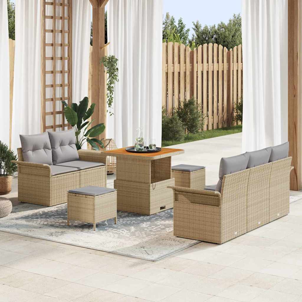 Tuin Sofa Set 8 st 7-Aantal zitplaatsen Beige en Licht Grijs