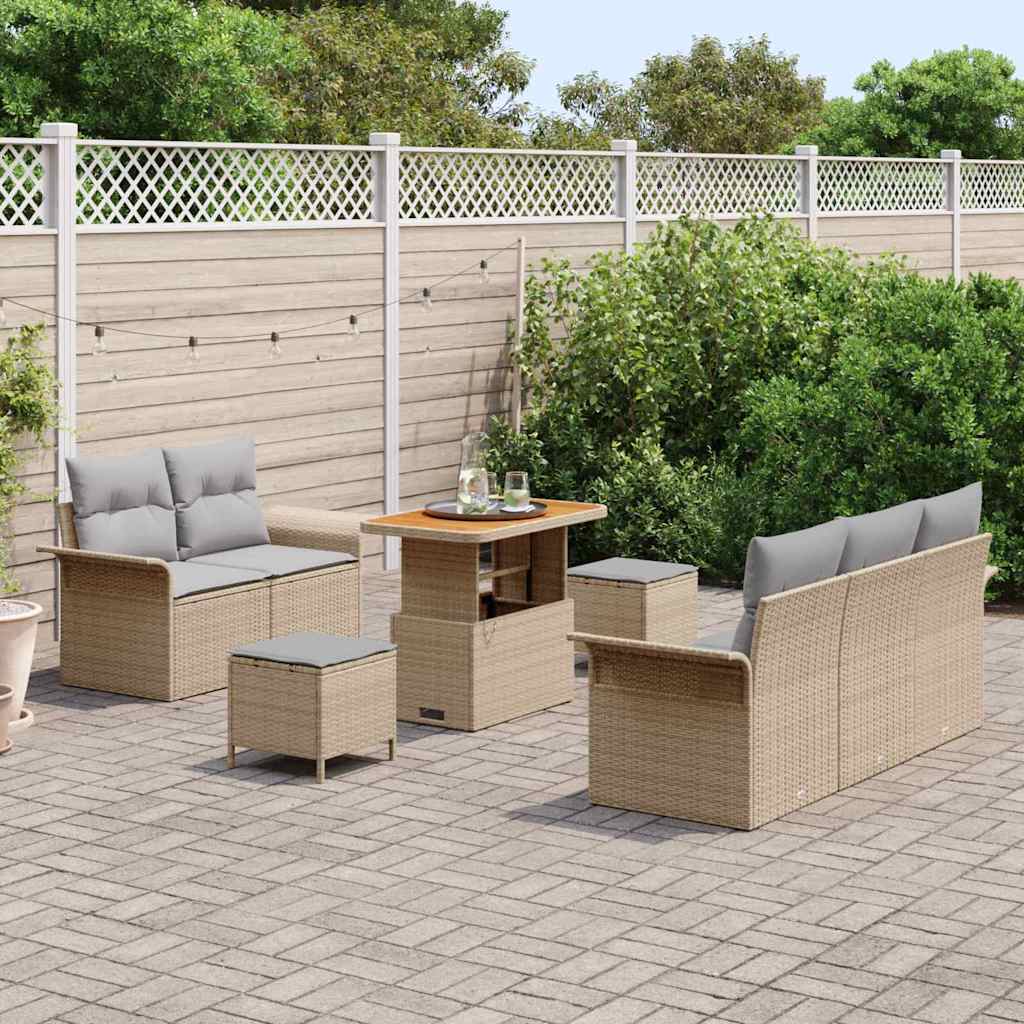 Tuin Sofa Set 8 st 7-Aantal zitplaatsen Beige en Licht Grijs