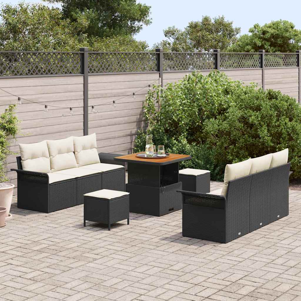 Tuin Sofa Set 9 st 8-Aantal zitplaatsen Zwart en Crème
