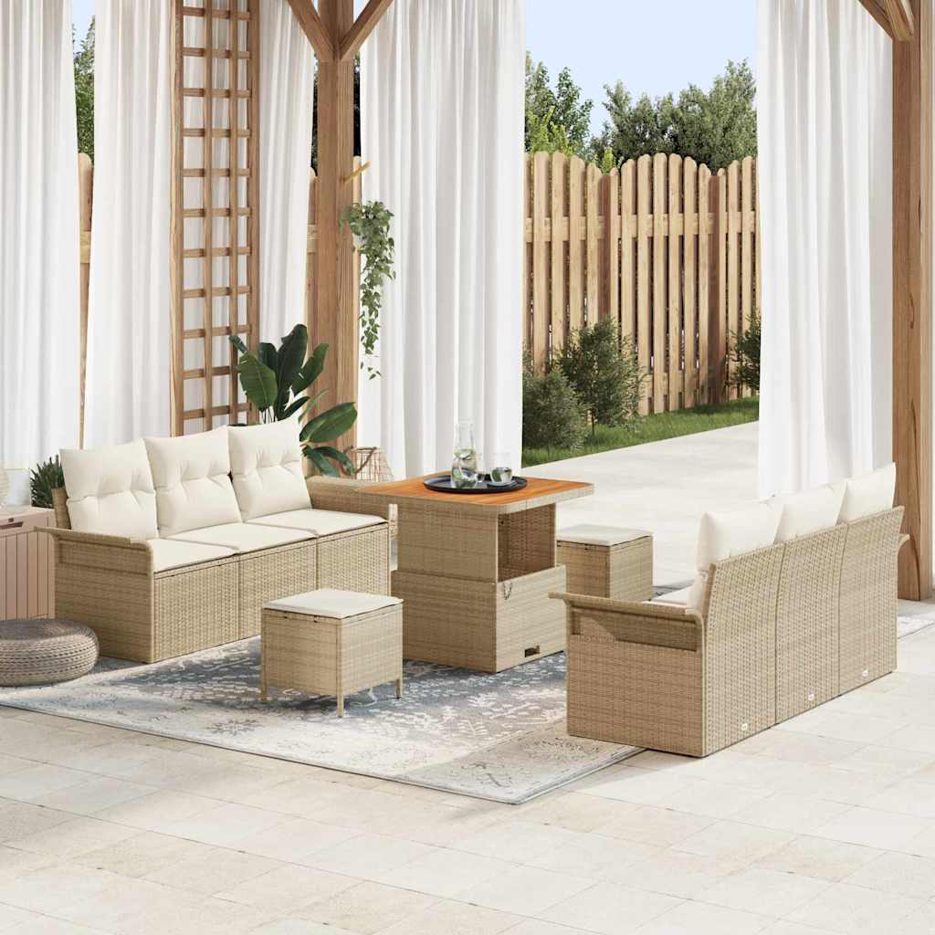 Tuin Sofa Set 9 st 8-Aantal zitplaatsen Beige en Crème
