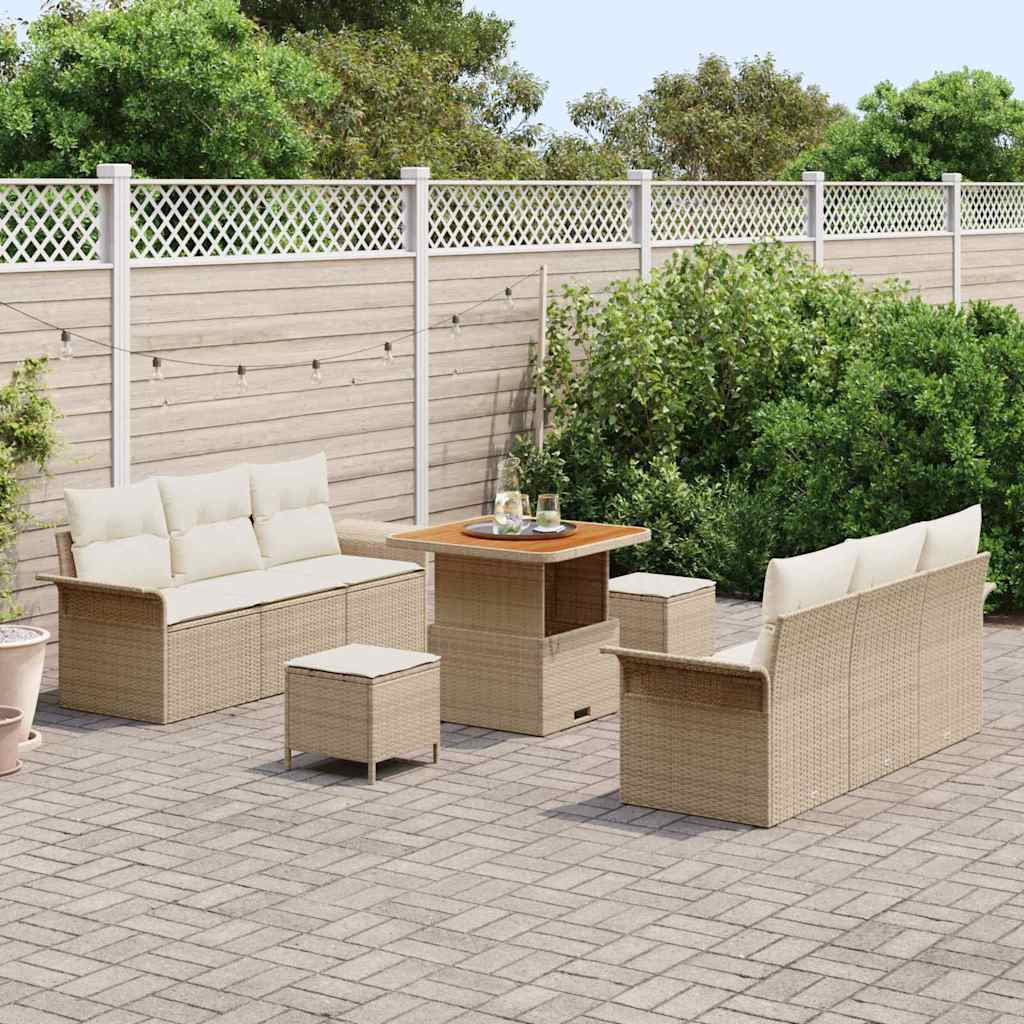 Tuin Sofa Set 9 st 8-Aantal zitplaatsen Beige en Crème