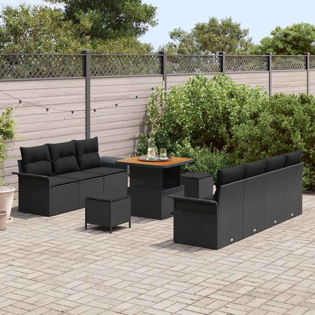 Tuin Sofa Set 10 st 9-Aantal zitplaatsen Zwart