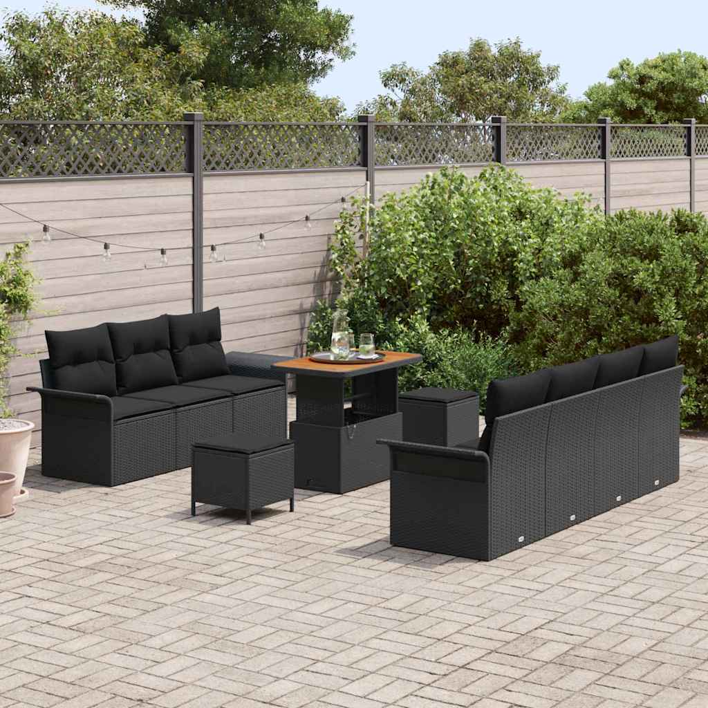 Tuin Sofa Set 10 st 9-Aantal zitplaatsen Zwart