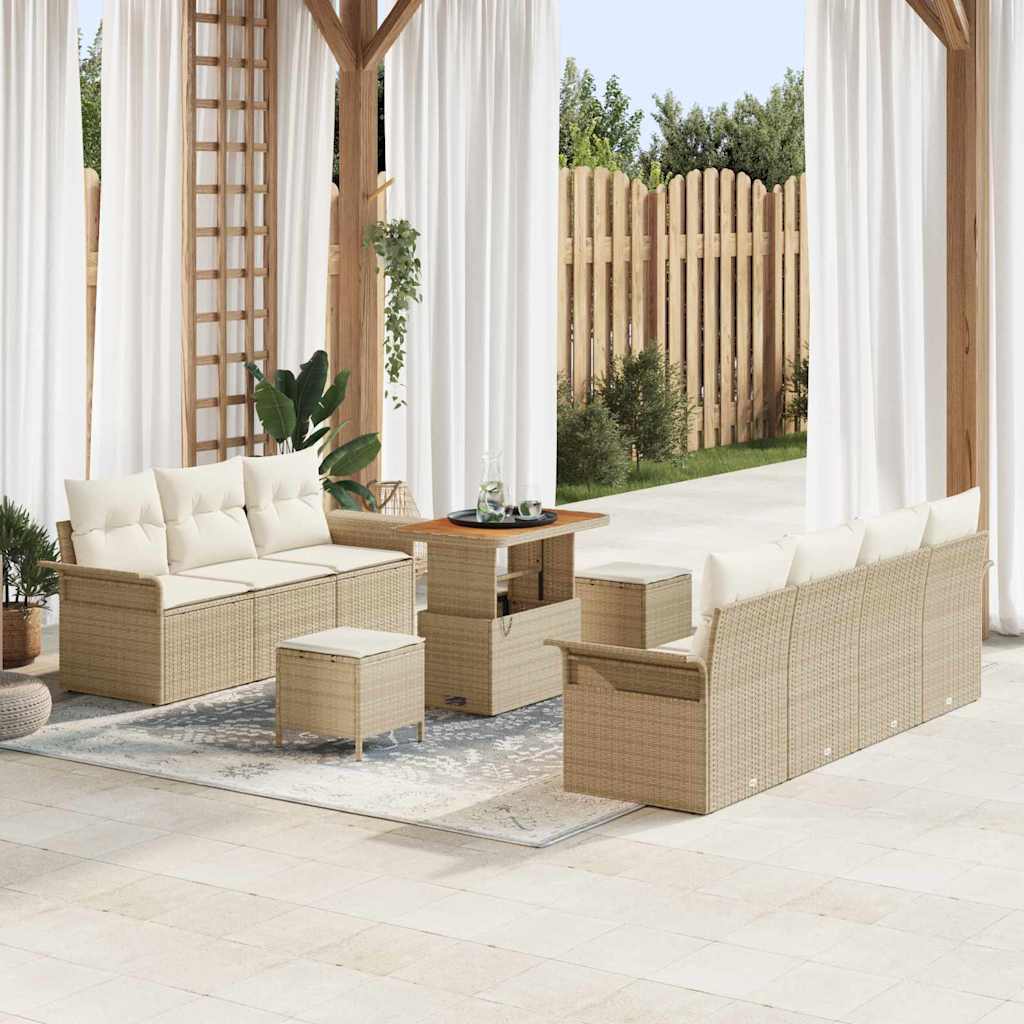 Tuin Sofa Set 10 st 9-Aantal zitplaatsen Beige en Crème
