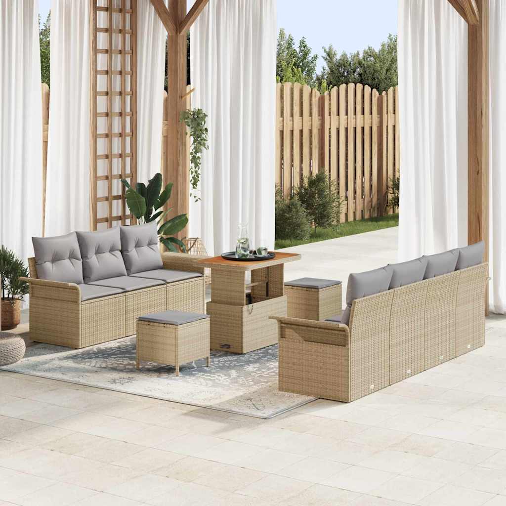 Tuin Sofa Set 10 st 9-Aantal zitplaatsen Beige en Licht Grijs