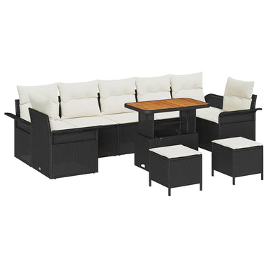 Tuin Sofa Set 10 st 9-Aantal zitplaatsen Zwart en Crème