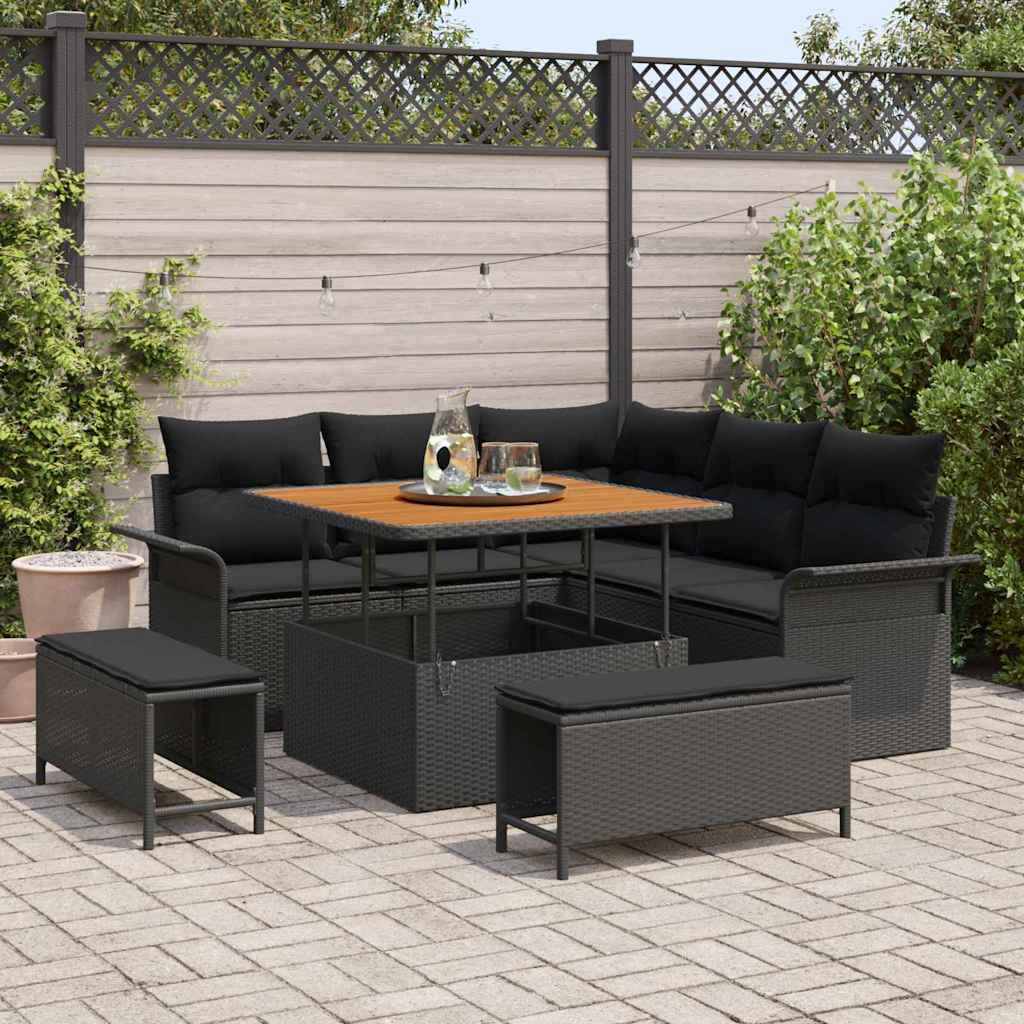 Tuin Sofa Set 8 st 7-Aantal zitplaatsen Zwart
