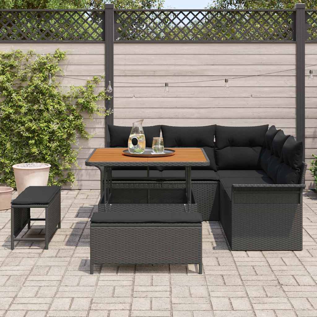 Tuin Sofa Set 8 st 7-Aantal zitplaatsen Zwart