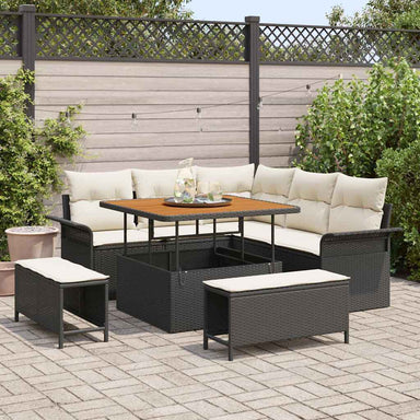 Tuin Sofa Set 8 st 7-Aantal zitplaatsen Zwart en Crème