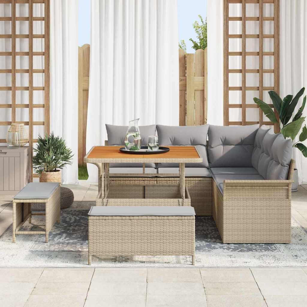 Tuin Sofa Set 8 st 7-Aantal zitplaatsen Beige en Licht Grijs