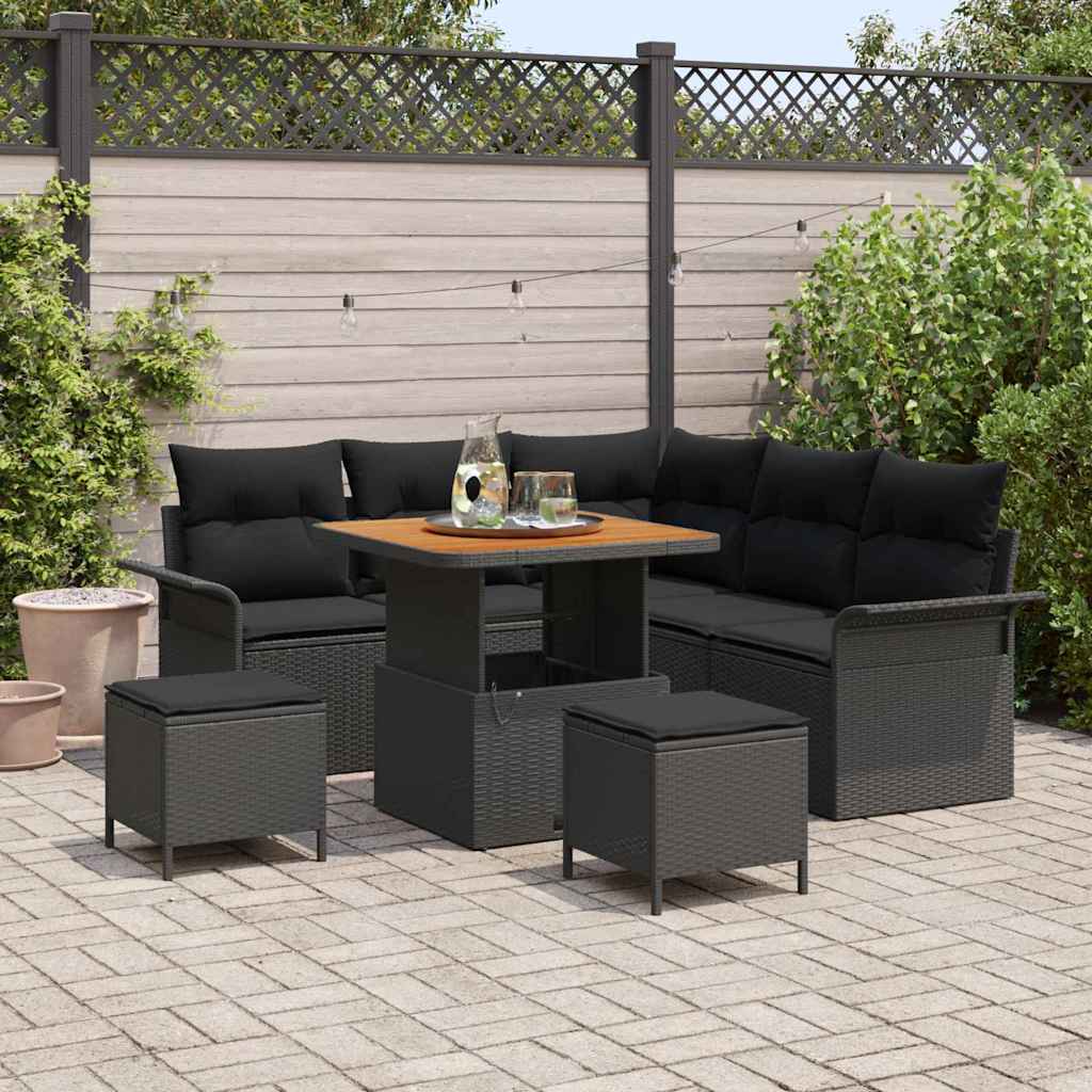Tuin Sofa Set 8 st 7-Aantal zitplaatsen Zwart