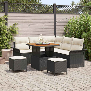 Tuin Sofa Set 8 st 7-Aantal zitplaatsen Zwart en Crème