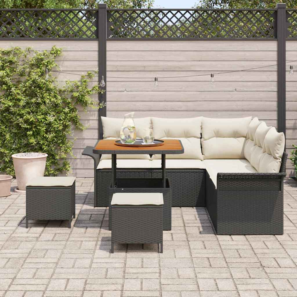Tuin Sofa Set 8 st 7-Aantal zitplaatsen Zwart en Crème
