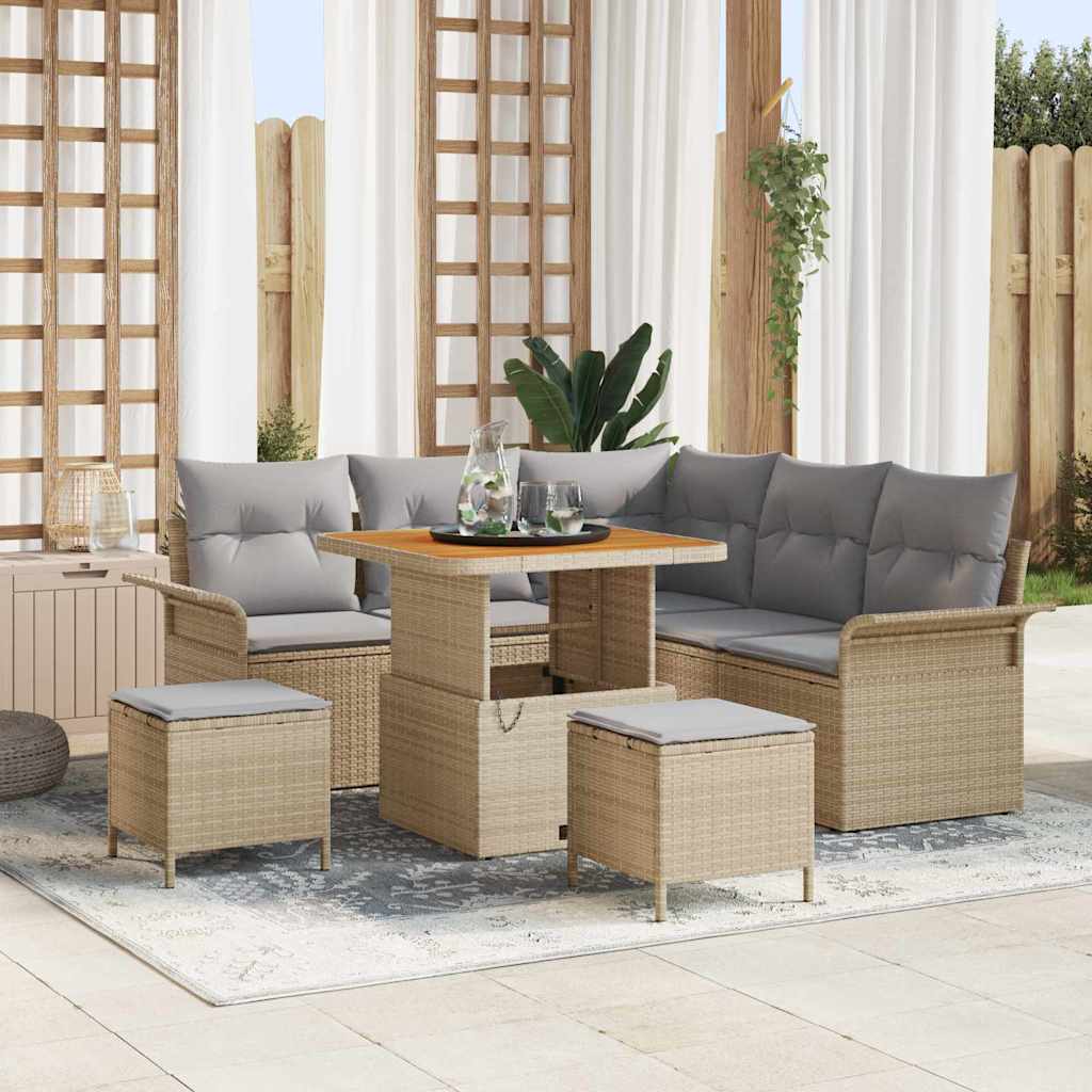 Tuin Sofa Set 8 st 7-Aantal zitplaatsen Beige en Licht Grijs
