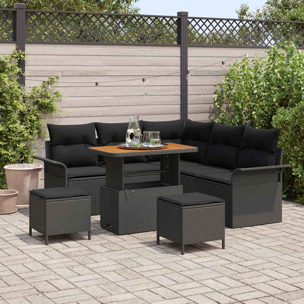 Tuin Sofa Set 8 st 7-Aantal zitplaatsen Zwart