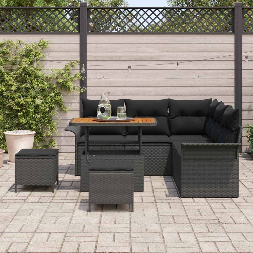 Tuin Sofa Set 8 st 7-Aantal zitplaatsen Zwart