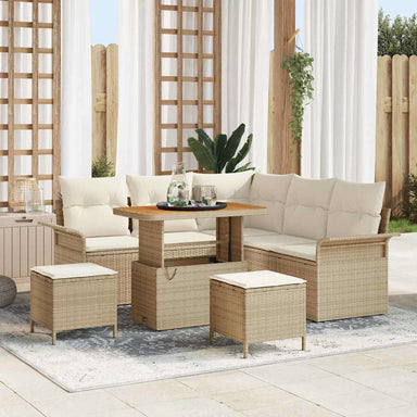 Tuin Sofa Set met kussen met opslag 8 pcs Beige en Crème