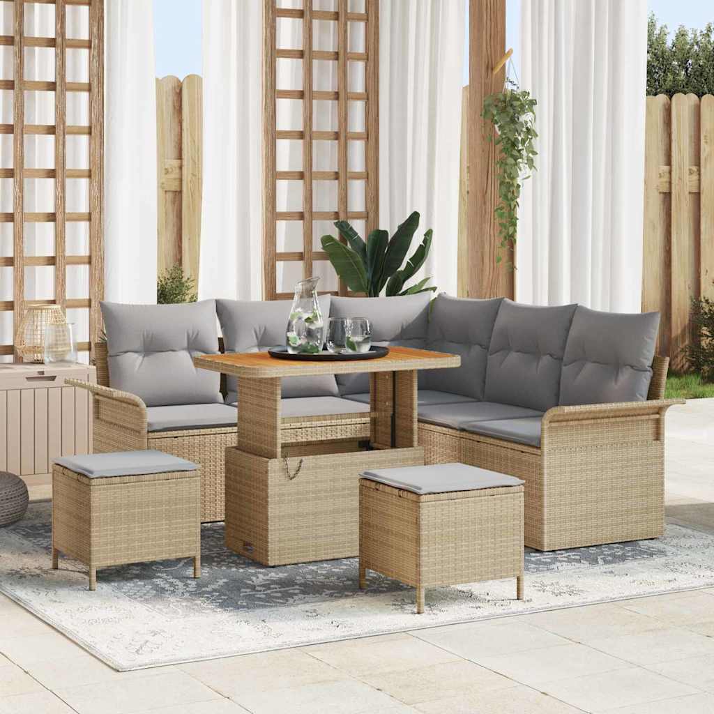 Tuin Sofa Set 8 st 7-Aantal zitplaatsen Beige en Licht Grijs