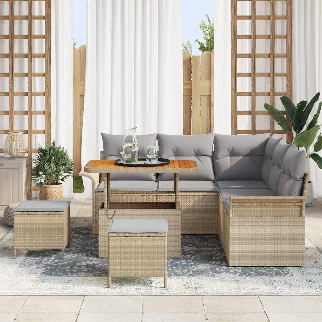 Tuin Sofa Set 8 st 7-Aantal zitplaatsen Beige en Licht Grijs