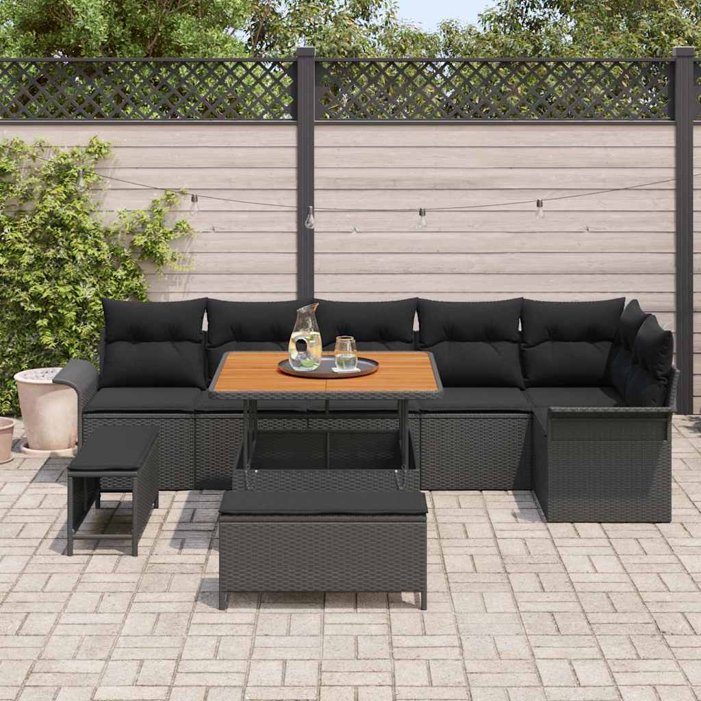 Tuin Sofa Set 9 st 8-Aantal zitplaatsen Zwart