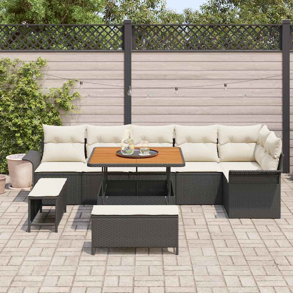 Tuin Sofa Set 9 st 8-Aantal zitplaatsen Zwart