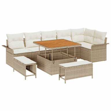 Tuin Sofa Set 9 st 8-Aantal zitplaatsen Beige en Crème