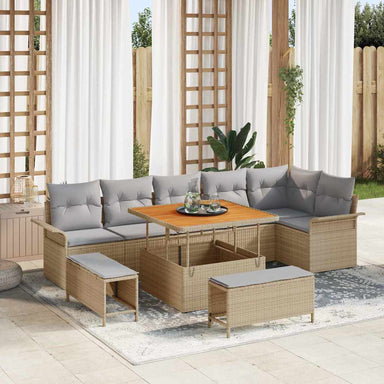Tuin Sofa Set 9 st 8-Aantal zitplaatsen Beige en Licht Grijs