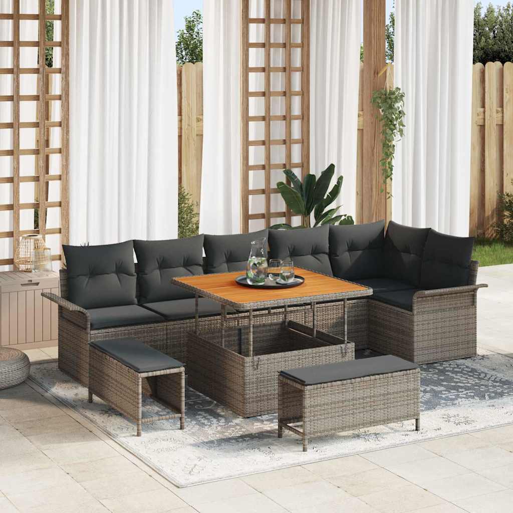 Tuin Sofa Set 9 st 8-Aantal zitplaatsen Grijs