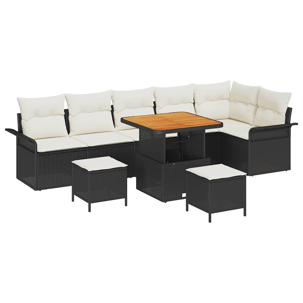 Tuin Sofa Set 9 st 8-Aantal zitplaatsen Zwart en Crème