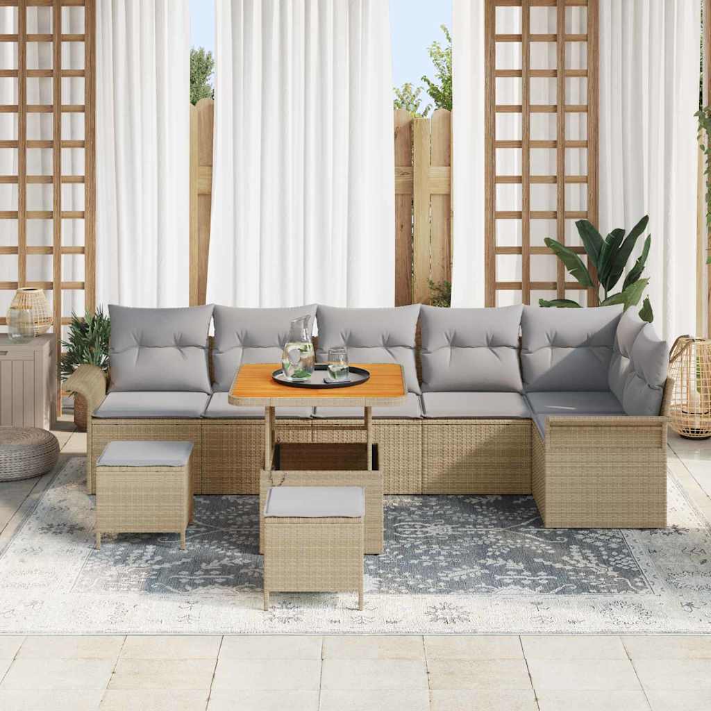 Tuin Sofa Set 9 st 8-Aantal zitplaatsen Beige en Licht Grijs